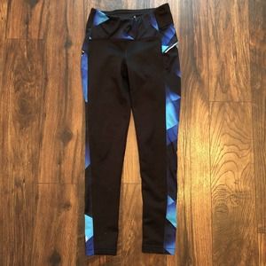 ATHLETA PANTS WOMENS SMALL LEGGINGS WORKOUT 26” WAIST 27” INSEAM BLACK BLUE GYM